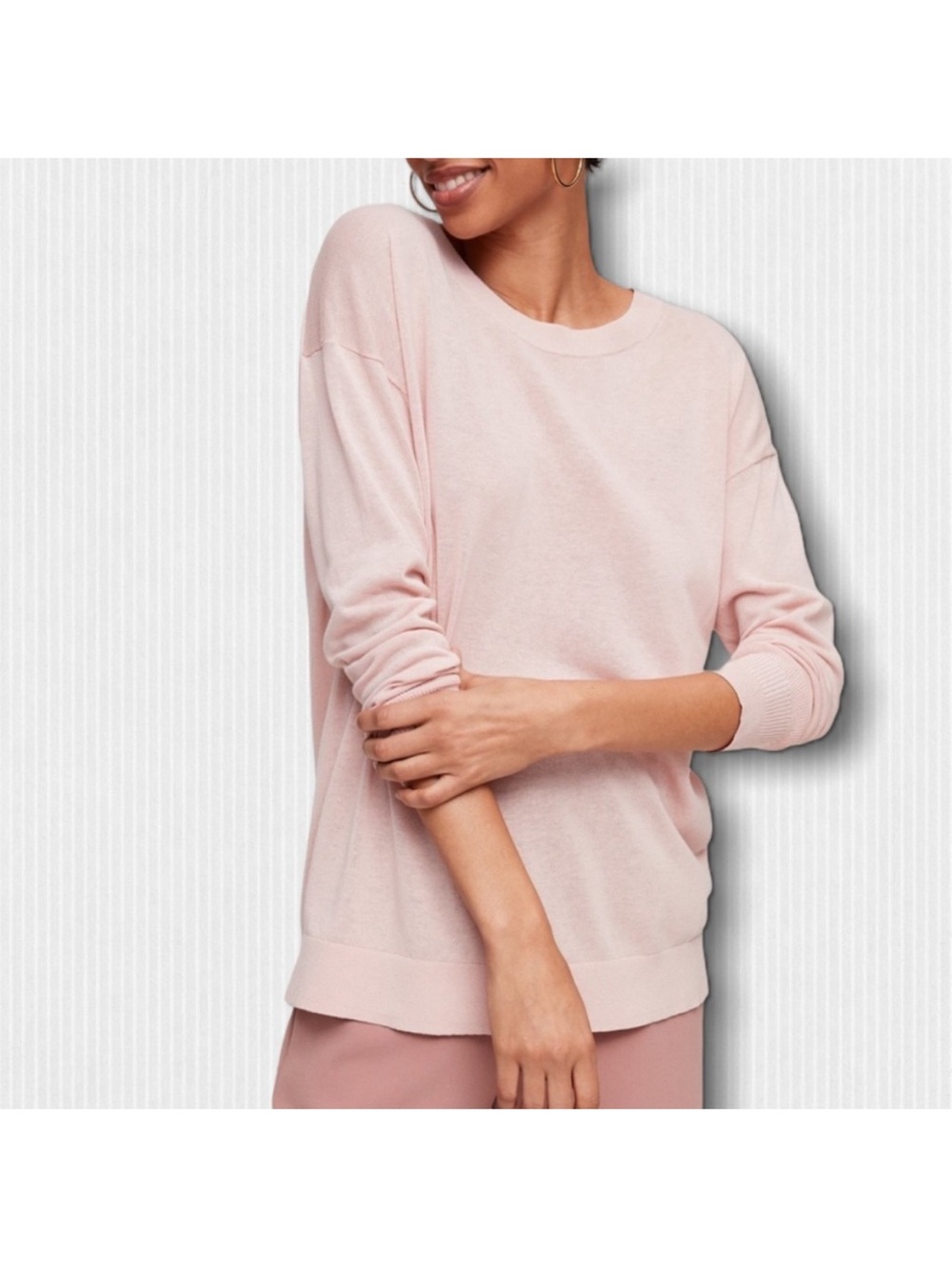 NEW Babaton Patrick Sweater Lightweight Cotton Blend Knit Blush Baby Pink